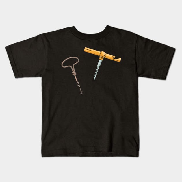 Corkscrew Wine Bottle Opener Kids T-Shirt by fromherotozero